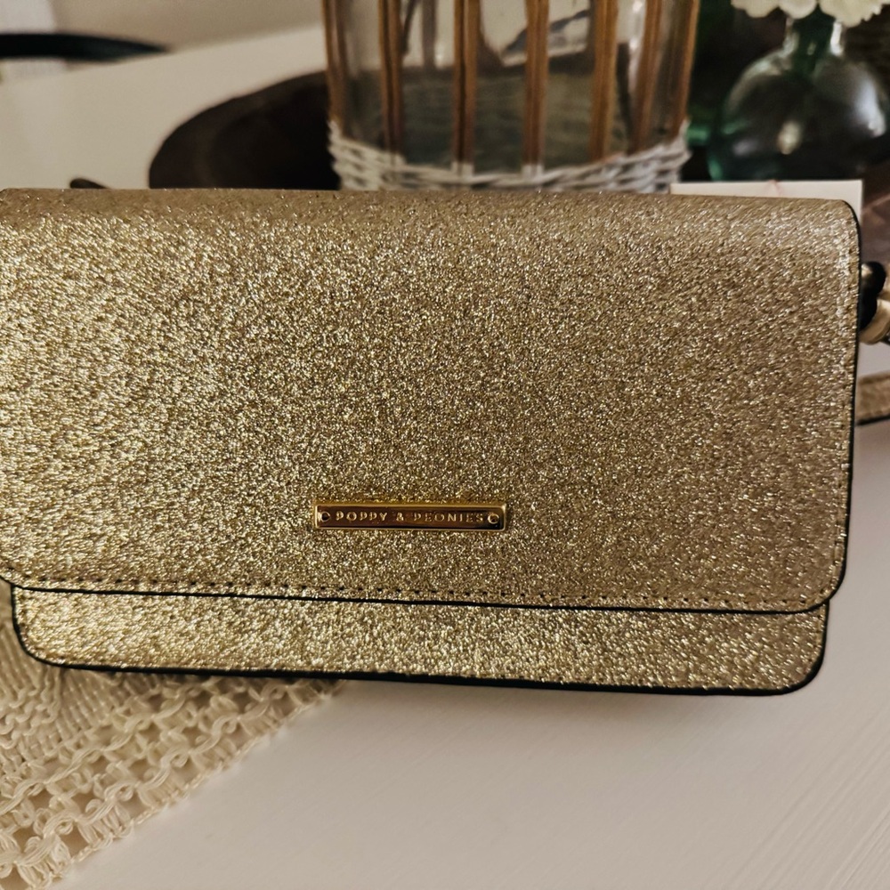 Poppy & Peonies Glittering Gold Crossbody or Clutch